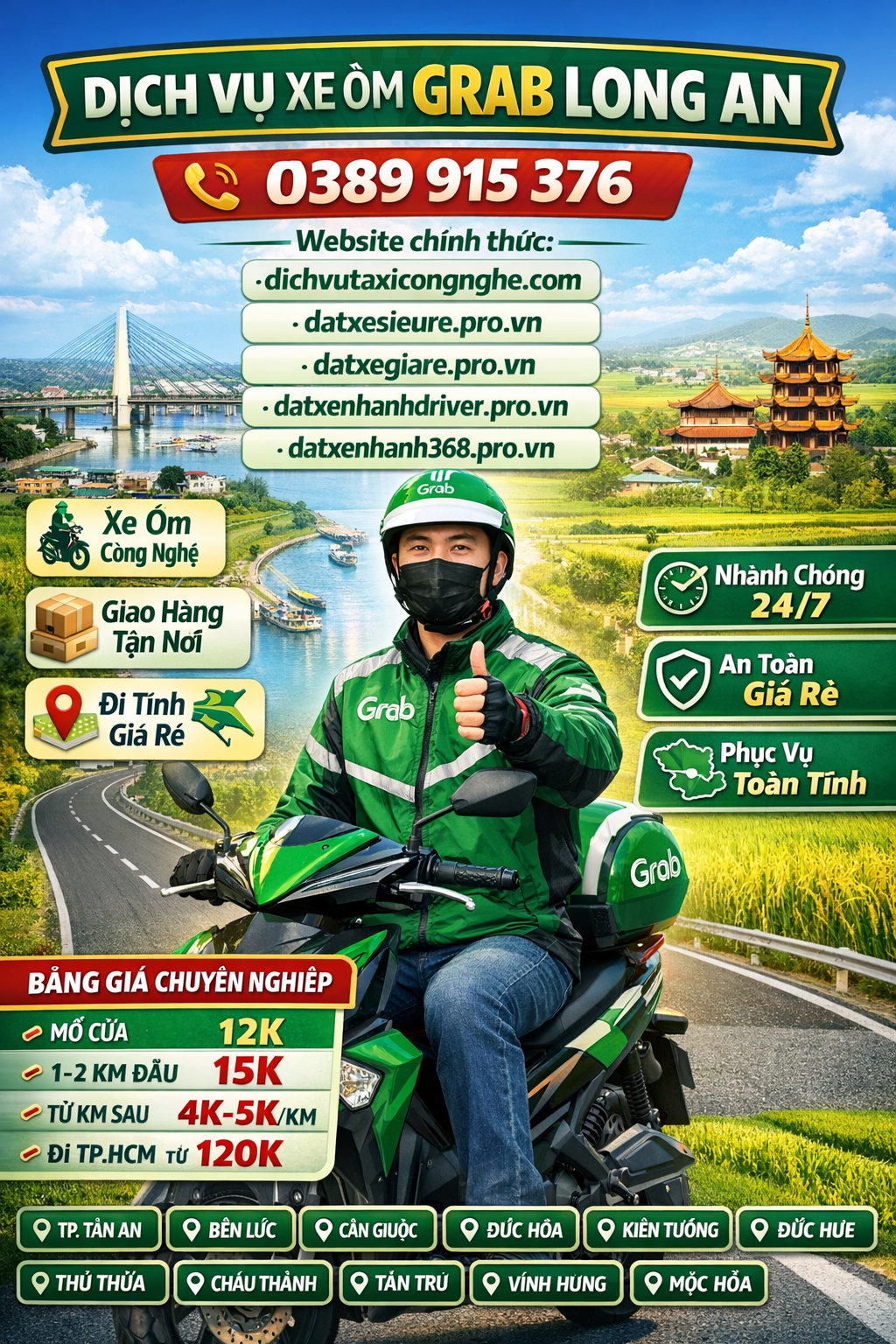 Dịch Vụ Xe Ôm Grab Long An ☎️ 0389915376