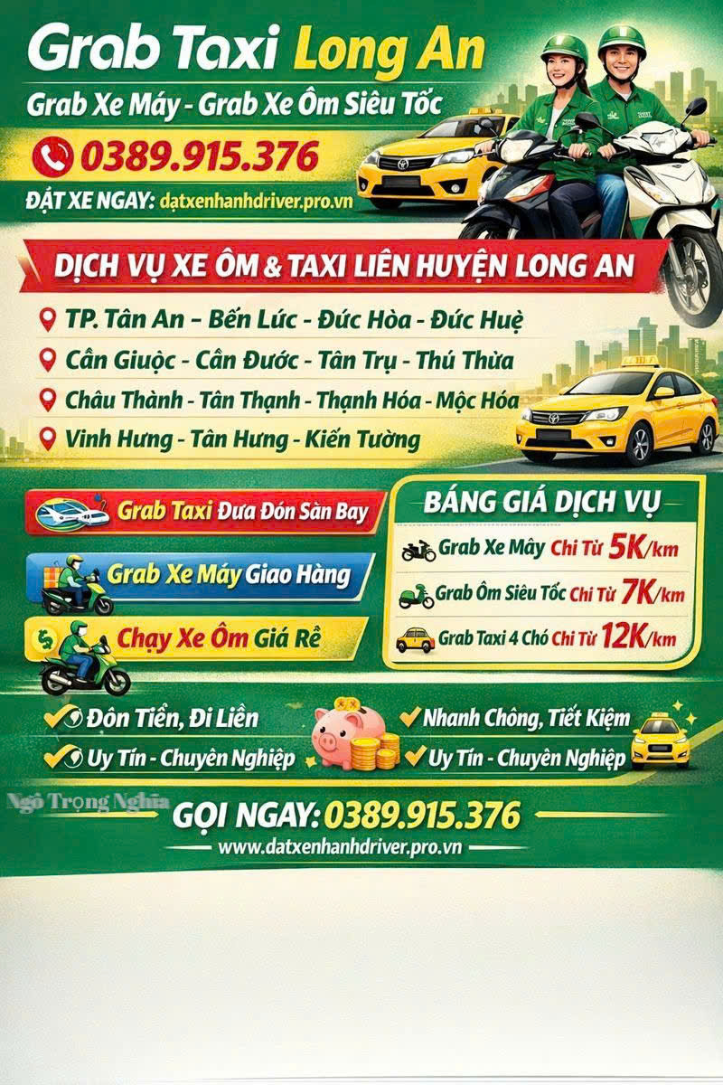 Grab Taxi Long An, Grab Xe Máy, Grab Xe Ôm Siêu Tốc ☎️ 0389915376