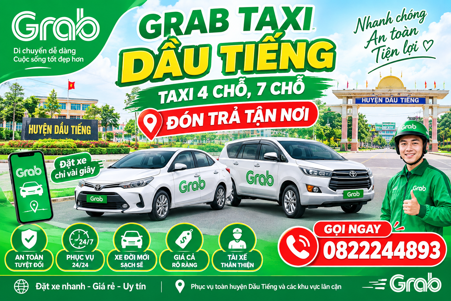 ĐẶT XE DẦU TIẾNG – GRABBIKE, GRABCAR, TAXI VÀ GIAO HÀNG NHANH