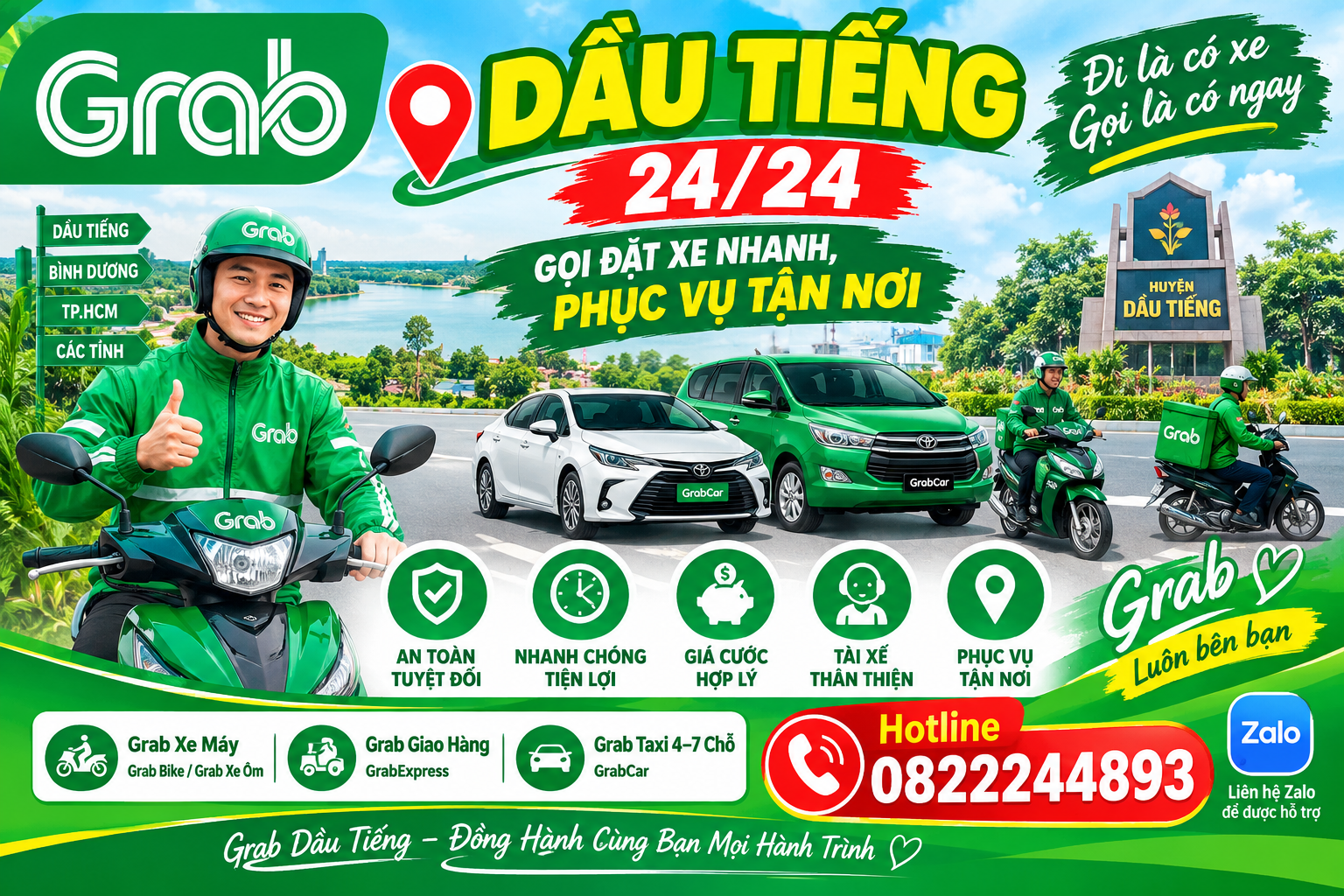GRAB DẦU TIẾNG – DỊCH VỤ XE ÔM, TAXI, CHỞ KHÁCH VÀ GIAO HÀNG TẬN NƠI
