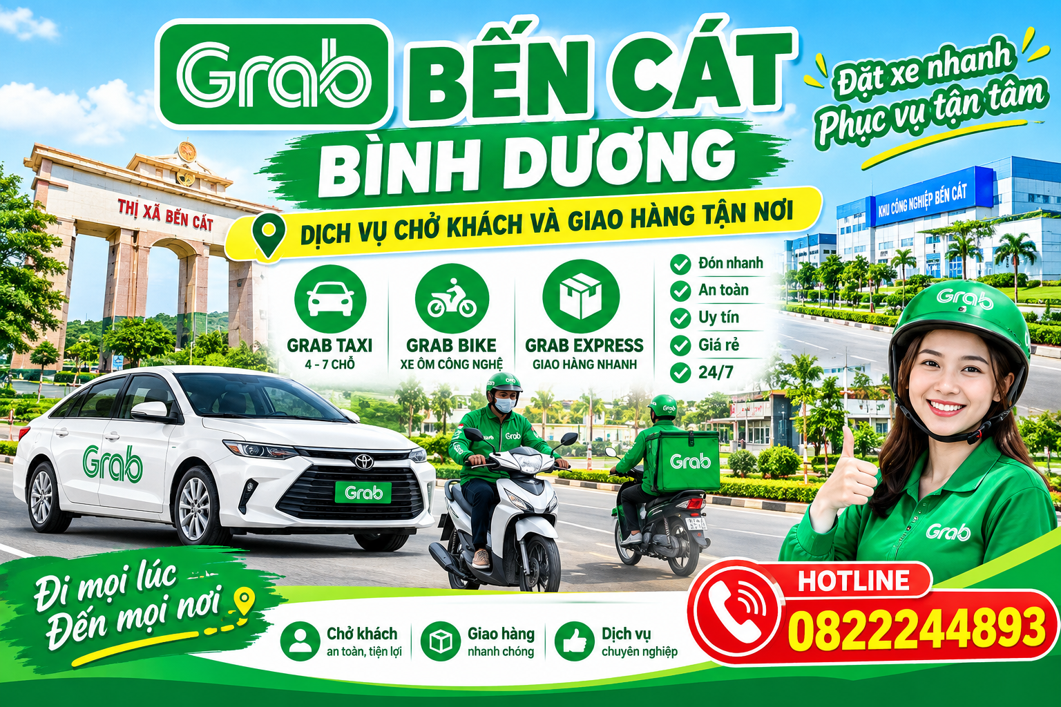 GRAB MỸ PHƯỚC BẾN CÁT – ĐẶT XE NHANH CHO KHÁCH HÀNG VÀ CÔNG NHÂN