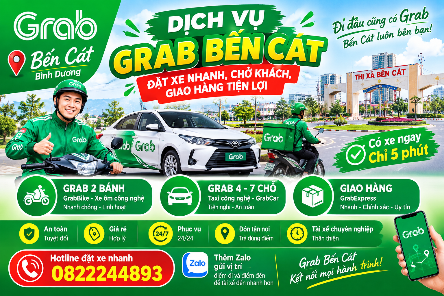 DỊCH VỤ GRAB BẾN CÁT – ĐẶT XE NHANH, CHỞ KHÁCH, GIAO HÀNG TIỆN LỢI